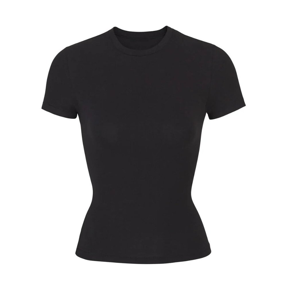 Skims Womens Soot Cotton Blend Crew Neck Short Sleeves Pull Over Top XX-Small